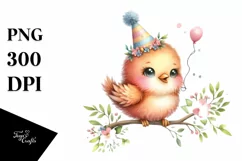 Cute Baby Macaw with Party Hat, PNG Product Image 3