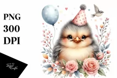Cute Baby Bird with Party Hat, PNG Product Image 3