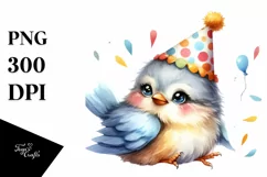 Cute Baby Macaw with Party Hat, PNG Product Image 1