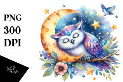 Owl Sleeping Moon Stars Night Sky Clipart Product Image 1