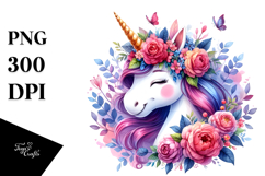 Cute Unicorn with Floral Wreath, High-Resolution PNG Product Image 1