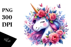 Cute Unicorn with Floral Wreath, High-Resolution PNG Product Image 1
