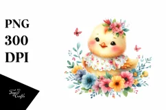 Cute Baby Chicken Dressed, Flowers Clipart Product Image 3