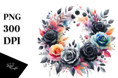 Colorful Abstract Wreath Black Roses Clipart Product Image 1