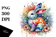 Colorful Diamond Bunny on Splashy Background PNG Product Image 1