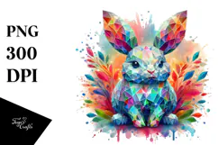 Colorful Diamond Bunny on Splashy Background PNG Product Image 1