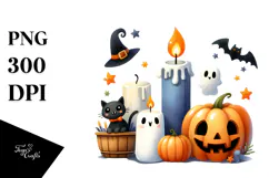 Funny Candle Halloween Clipart, PNG Product Image 1