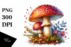 Detailed Mushroom with Watercolor Splash, PNG Product Image 3