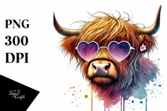 Highland Calf with Heart Shaped Sunglasses, Transparent PNG Product Image 1