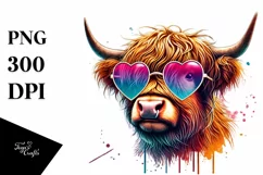 Highland Calf with Heart Shaped Sunglasses, Transparent PNG Product Image 1