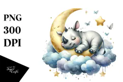 Cute Baby Rhino Sleeping on a Moon, High-Res PNG Product Image 1