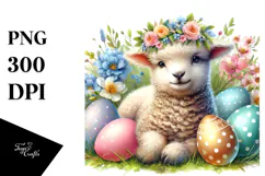 Digital Watercolor Adorned Baby Lamb PNG Product Image 1