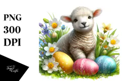 Digital Watercolor Adorned Baby Lamb PNG Product Image 1