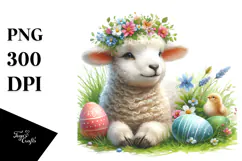Digital Watercolor Adorned Baby Lamb PNG Product Image 1