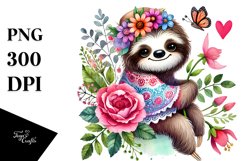 Boho Sloth Holding Heart PNG Product Image 1