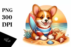 Cute Corgi at Sunset on Beach | Clipart Product Image 1