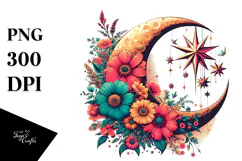 Vibrant Half Moon with Hanging Stars, PNG Product Image 1