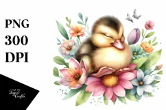 Cute Baby Duck Sleeping Watercolor Clipart Product Image 1