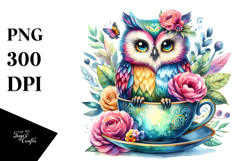 Vibrant Owl in Teacup | Clipart Product Image 1