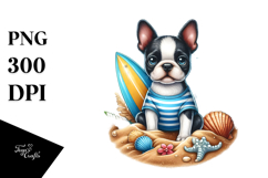 Cute Boston Terrier at the Beach | Clipart Product Image 1