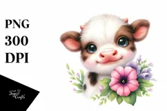 Highland Cow with Petunia PNG Product Image 1