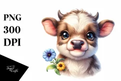 Highland Cow with Petunia PNG Product Image 1