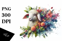 Abstract Vibrant Watercolor Lamb with Flowers, Transparent Product Image 3