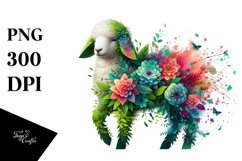 Abstract Vibrant Watercolor Lamb with Flowers, Transparent Product Image 3
