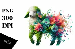 Abstract Vibrant Watercolor Lamb with Flowers, Transparent Product Image 3