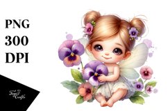 Cute Baby Fairy with Pansy | Sublimation | Clipart Product Image 1