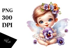 Cute Baby Fairy with Pansy | Sublimation | Clipart Product Image 1
