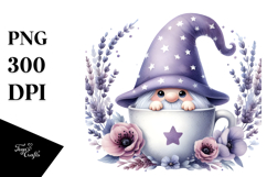 Cute GNOME with Lavender Floral Frame PNG Product Image 1
