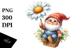 Cute Floating GNOME with Daisy PNG Product Image 1