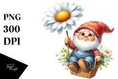 Cute Floating GNOME with Daisy PNG Product Image 1