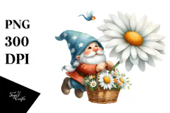 Cute Floating GNOME with Daisy PNG Product Image 1