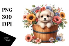 Cute Baby Dog from Wood Bucket, PNG Product Image 1