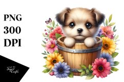 Cute Baby Dog from Wood Bucket, PNG Product Image 3