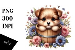 Cute Baby Dog from Wood Bucket, PNG Product Image 1