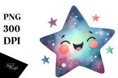 Watercolor Very Simple Smiling Star PNG Product Image 1
