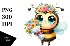 Bee with Flower Bouquet | Sublimation Clipart Product Image 1