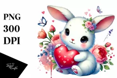 Baby Rabbit with Heart Watercolor PNG Product Image 1