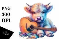 Colorful Baby Cow with Guitar PNG Product Image 1