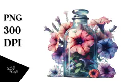 Abstract Watercolor Bottle with Petunia | Clipart Product Image 1