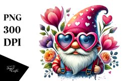 Valentines Gnome with Sunglasses, PNG Product Image 1