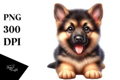 Happy Baby German Shepherd, Watercolor PNG Product Image 1
