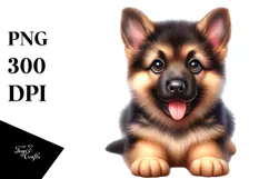 Watercolor Happy Cute German Shepherd PNG Product Image 1