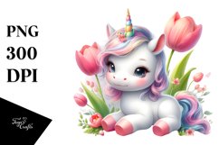 Cute Baby Unicorn and Tulip | Sublimation | Clipart Product Image 3