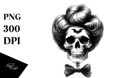 Simple Washed Skull with Hair and Bow PNG Product Image 1