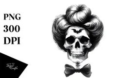 Simple Washed Skull with Hair and Bow PNG Product Image 1