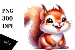 Cute Baby Squirrel Watercolor PNG Product Image 1